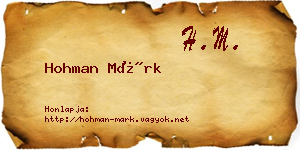 Hohman Márk névjegykártya